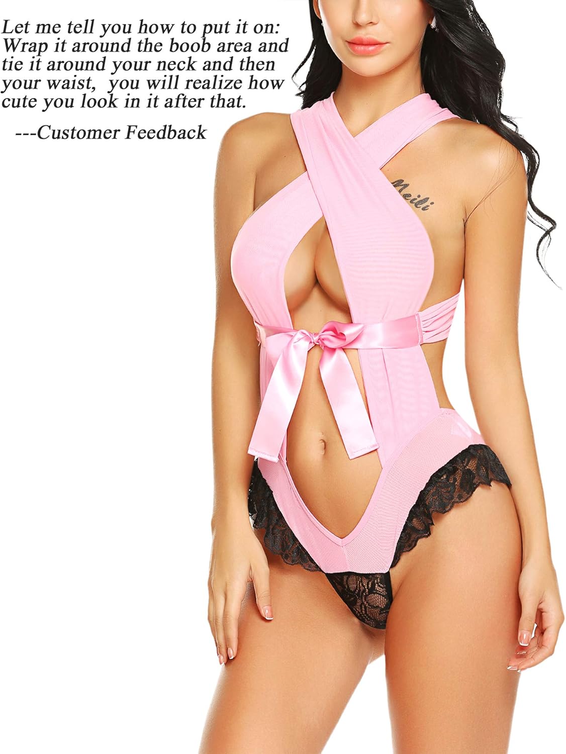 ADOME Women Lingerie Bandage Halter Teddy Cross Back Bodysuit Exotic Teddy Babydoll at  Women’s Clothing store