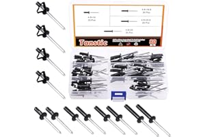 Tanstic 80Pcs 3/16'' x 9/16'' / 3/4'' / 13/16'' / 1" 4 Sizes Flange Aluminum Blind Rivets Large Head Tri-Fold Exploding Pop Rivets Assortment Kit (Black)