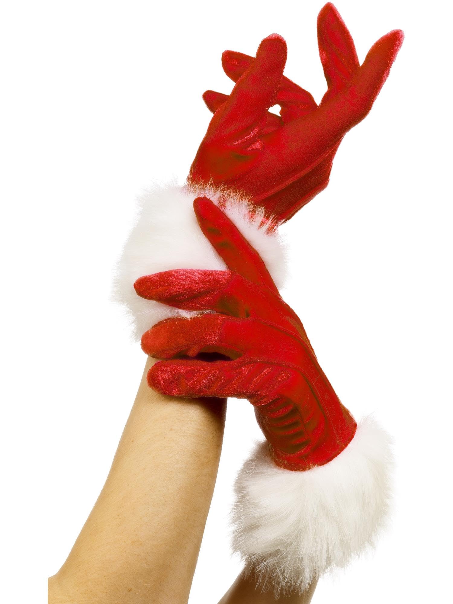 Smiffys Santa Gloves, Red with White Trim, Christmas Fancy Dress Accessory, Santa Dress Up Accessories Halloween