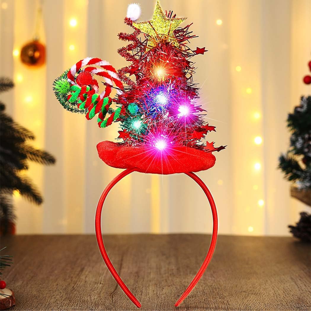 Reaky Light Up Christmas Headband Led Red Xmas Hat Headbands Hair Star Hairbands Hair Accessories for Women (Red, One Size)