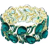 CSY Elegant Stretch Bangle Bracelets Bridal Art Deco Teardrop Crystal Elastic Wide Statement Bracelet for Women Party Prom