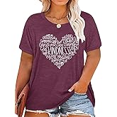 Anbech Womens Plus Size Tops Short Sleeve Casual T-Shirt Kindness Flowers Print Pullover Tunic 1X-5X
