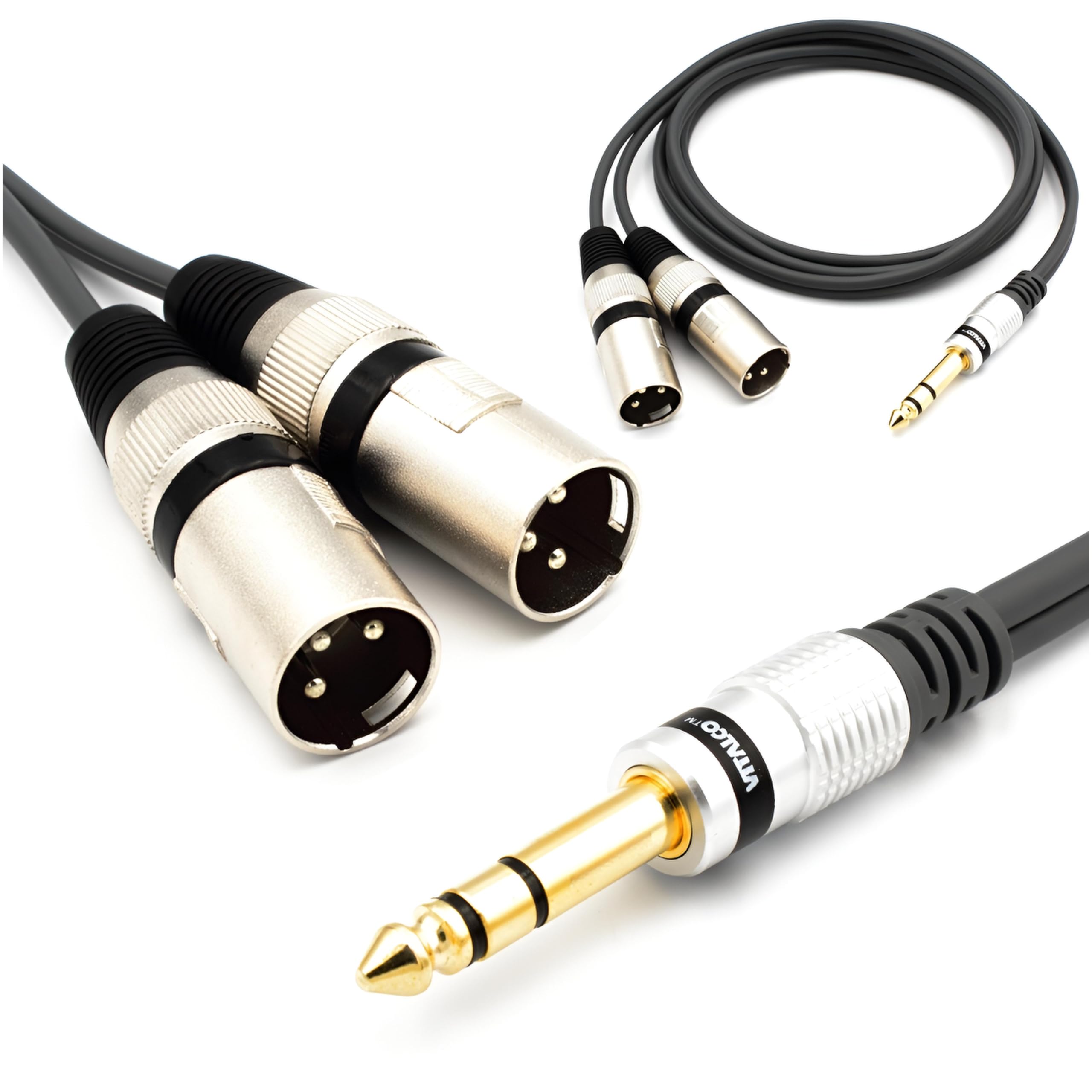 VITALCO 2x XLR Male to Stereo Jack Cable, Microphone Cable, 3-Pin Male to 6.3 mm TRS Jack Adaptor, 1.5 m