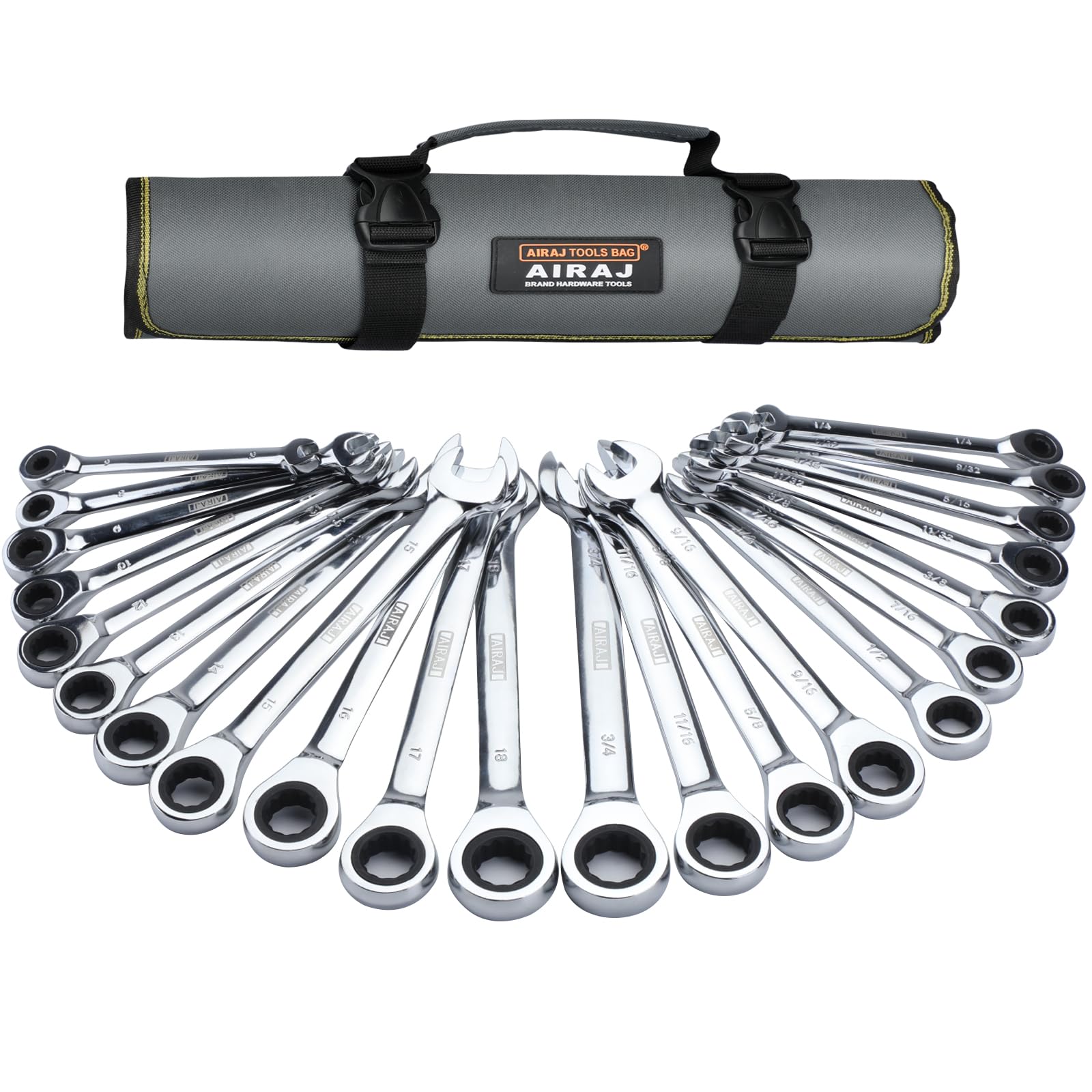 Photo 1 of Ratchet Wrenches Set,Standard Combination Ratcheting Wrench Set, SAE & Metric, 22-piece, 72-Tooth Long Open End,1/4" to 3/4" & 6-18mm, CR-V Steel, Organizer With Tool Roll Bag, Mechanic Tools Sets