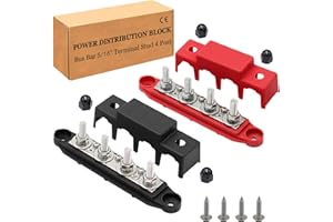 RWUJILONG Power Distribution Block 12V Bus bar 5/16" 275A M8 Bus Bar Terminal Block 4 Post Junction Block Max 48V Battery Distribution Block With Cover For Car, Marine and Solar Wiring (Pair, Positive&Negative)