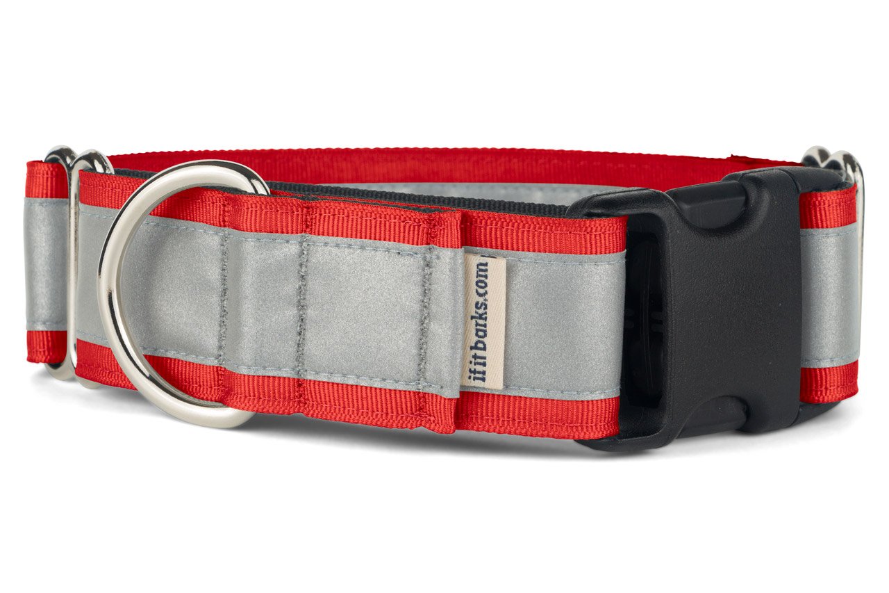 Photo 1 of If It Barks - 1.5" Reflective Martingale Collar with Quick Snap Buckle for Dogs - Adjustable - Made in USA - Strong, Durable, and Comfy - Ideal for Training - Fits Most Breeds - Small, Red