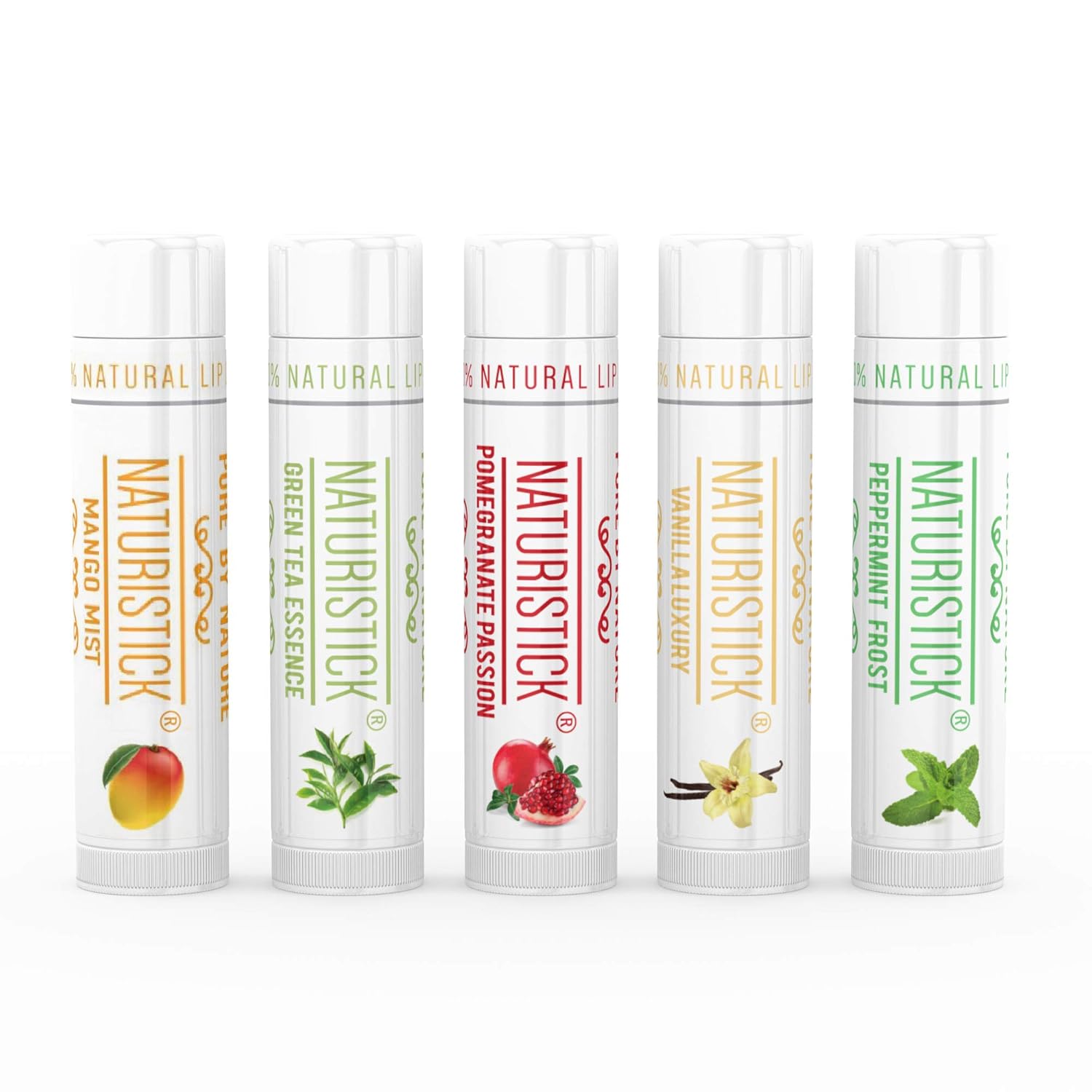 5-Pack Lip Balm Gift Set by Naturistick. Assorted Flavors. 100% Natural Ingredients. Best Beeswax Chapsticks for Dry, Chapped Lips. Made in USA for Men, Women and Children : Beauty