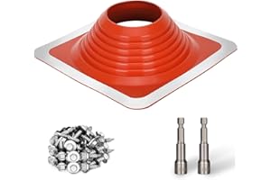 SOBALAI #8 Metal Roof Pipe Flashing Boot, Metal Roofing Pipe Flashing Boot Fits Pipe OD 7" to 13" Wide, Includes Flexible Silicone High Temp Roof Vent Boot, Hex Socket x2, Roofing Screw x50, Square Base, Red