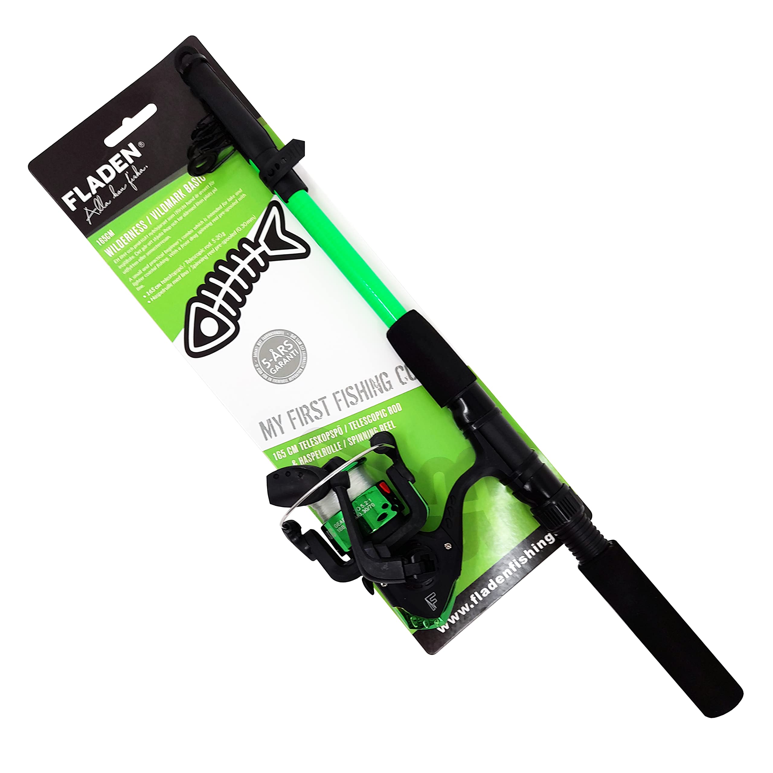FLADEN Fishing Wilderness Tele Rod and Reel Pre-Spooled Starter Set 5-20g (Green) - Lake & Light Coastal Use [12K-01510G], 2.1 m