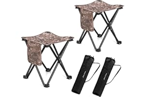 Zaboro Triple Tree 2 Pack Folding Camping Stool, 13.8 Inch Small Portable Lightweight Stool Seat with Side Pocket and Carry Bag for Travel, Hiking, BBQ, Fishing and Beach, Load Capacity to 400lbs