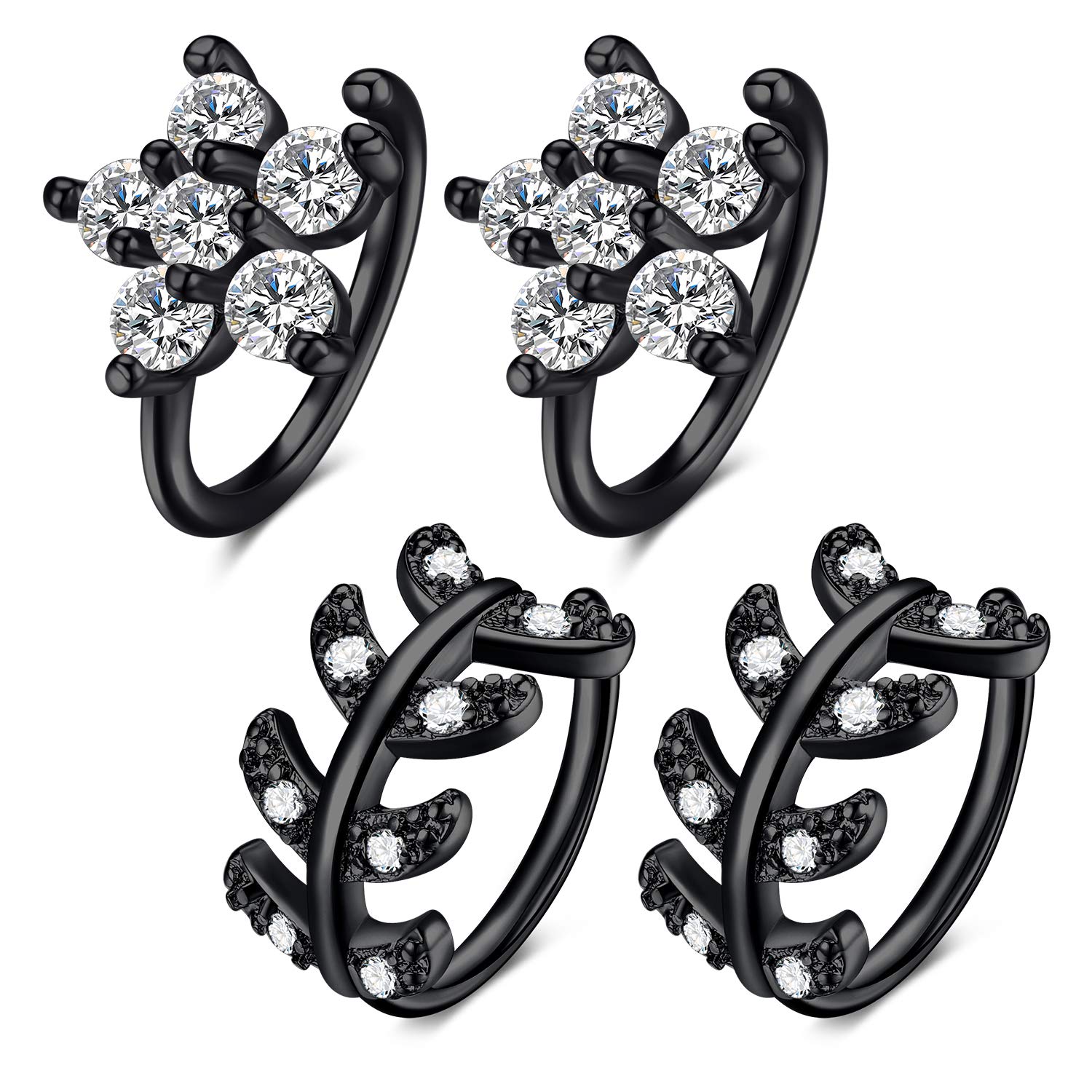 Mayhoop 18G 8mm Nose RIngs Hoop Cartilage Earrings Surgical Steel CZ Flower Leaf Gemmed Nose Rings Helix Tragus Hoop Earrings Piercing Jewelry for Women Black Color