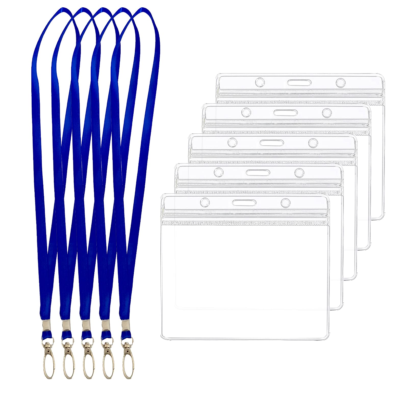 HYCSC Clear Name ID Badge Holder, 4’’ X 3’’ Card Holder, Clear Vinyl Plastic Sleeve with Waterproof Type Resealable Zip and Lanyard, Great for Meeting, School, Hospital(5PCS)