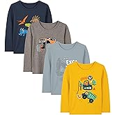 Resinta 4 Pack Toddler Boys Cotton Long Sleeve T-Shirts with Prints Baby Boys Pullover Crewneck Shirts Assorted Everyday Tops