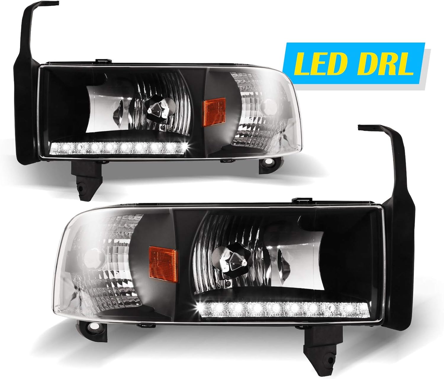 AUTOWIKI LED DRL Headlights For 94-02 DODGE RAM 1500 2500 3500 4000 (NON SPORT) Front Lamps Pair Replacement Assembly Black Clear Head Lights - Foto 8