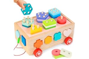 Bravmate Shape Sorter Learning Toys for Toddlers 18M+, Wooden Stacking Blocks Montessori Toys for 2 3 Year Old Colorful Activity Cube Learning & Education Preschool Toys Baby Boy Girl Gifts