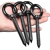 OHIYO 5 Inch Heavy Duty Eye Hooks M10 Eyelet Screw Load Capacity 600LBS Heavy Duty Screw in Eye Hooks for Hammock Stand, Swing Chair, Yoga, Heavy Indoor & Outdoor Uses (Black)