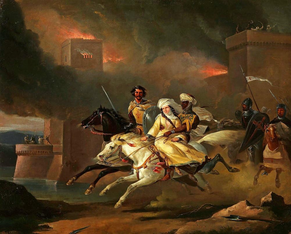 Get Custom Art Léon Cogniet - The abduction of Rebecca by a knight Templar, Poster Art Wall Decor - Size 18x24 Inches