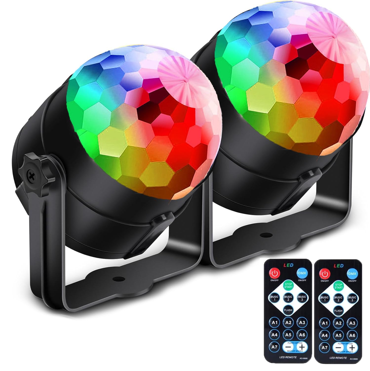 【Pack of 2】 Disco Lights, with 4M/13ft USB Power Cable, 360°Rotation Sound Activated Disco Ball Light, 3W RGB, with Remote Control for Kids Birthday Dance Party