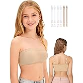 iMuchic Girls Strapless Dance Bra with Adjustable Clear Straps, Nude Seamless Ballet Bandeau Tube Top Training Bralette 7-16Y
