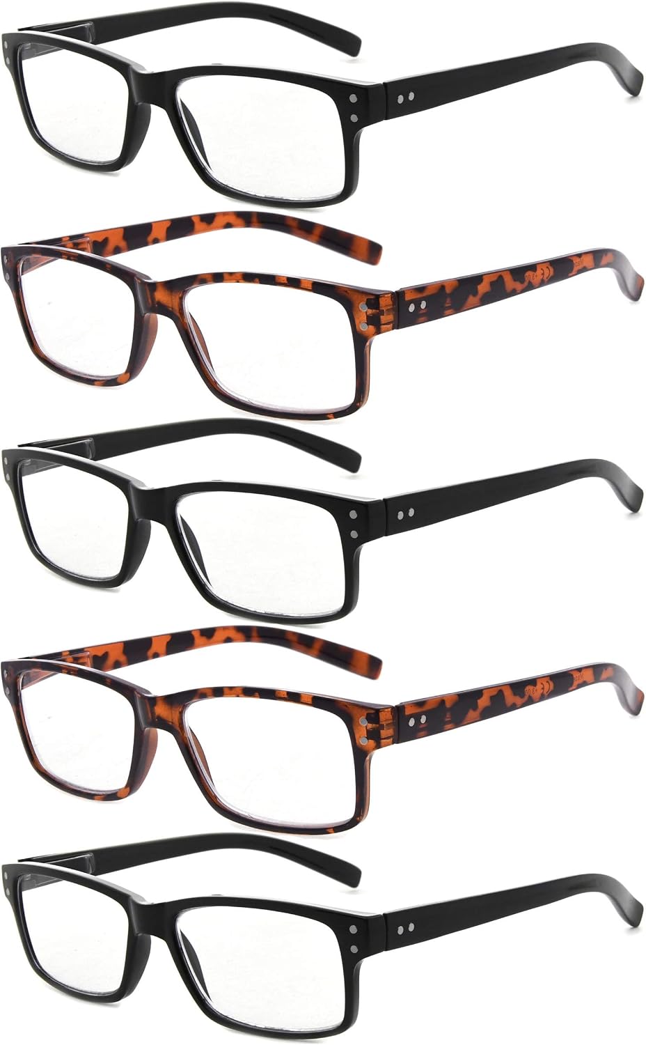 Eyekepper 5-Pack Spring Hinge Reading Glasses Vintage Readers Men Women +1.75, 3 Black 2 Tortoise(all Clear Lens), 1.75 Diopters