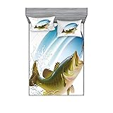 Ambesonne Fishing Fitted Sheet & Pillow Sham