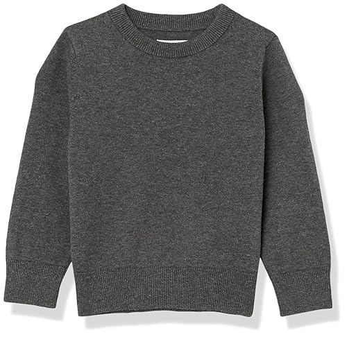 Amazon Essentials Boys' Uniform Cotton Crewneck Sweater, Charcoal Heather, XX-Large