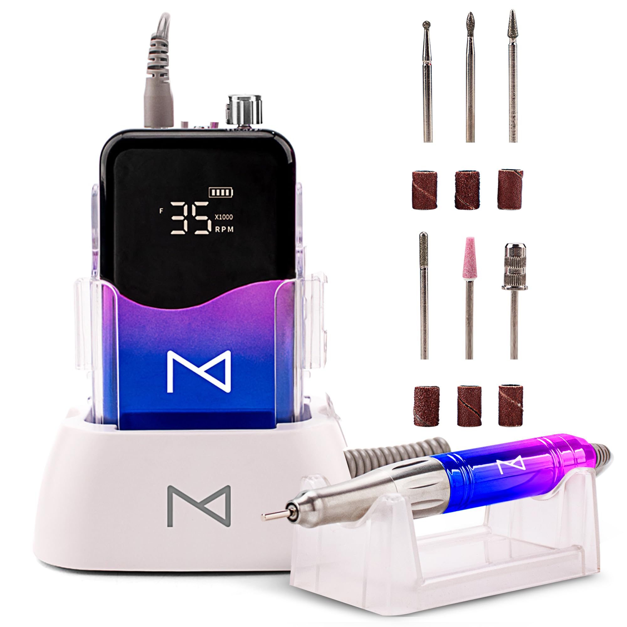 Photo 1 of M Mase- Professional Nail Drill Machine - Coreless 2-in-1 Nail File - Electric, Cordless, 35000 RPM, HD Display - Electric Nail Drill for Professional & Home Use (Unicorn Pink Blue)