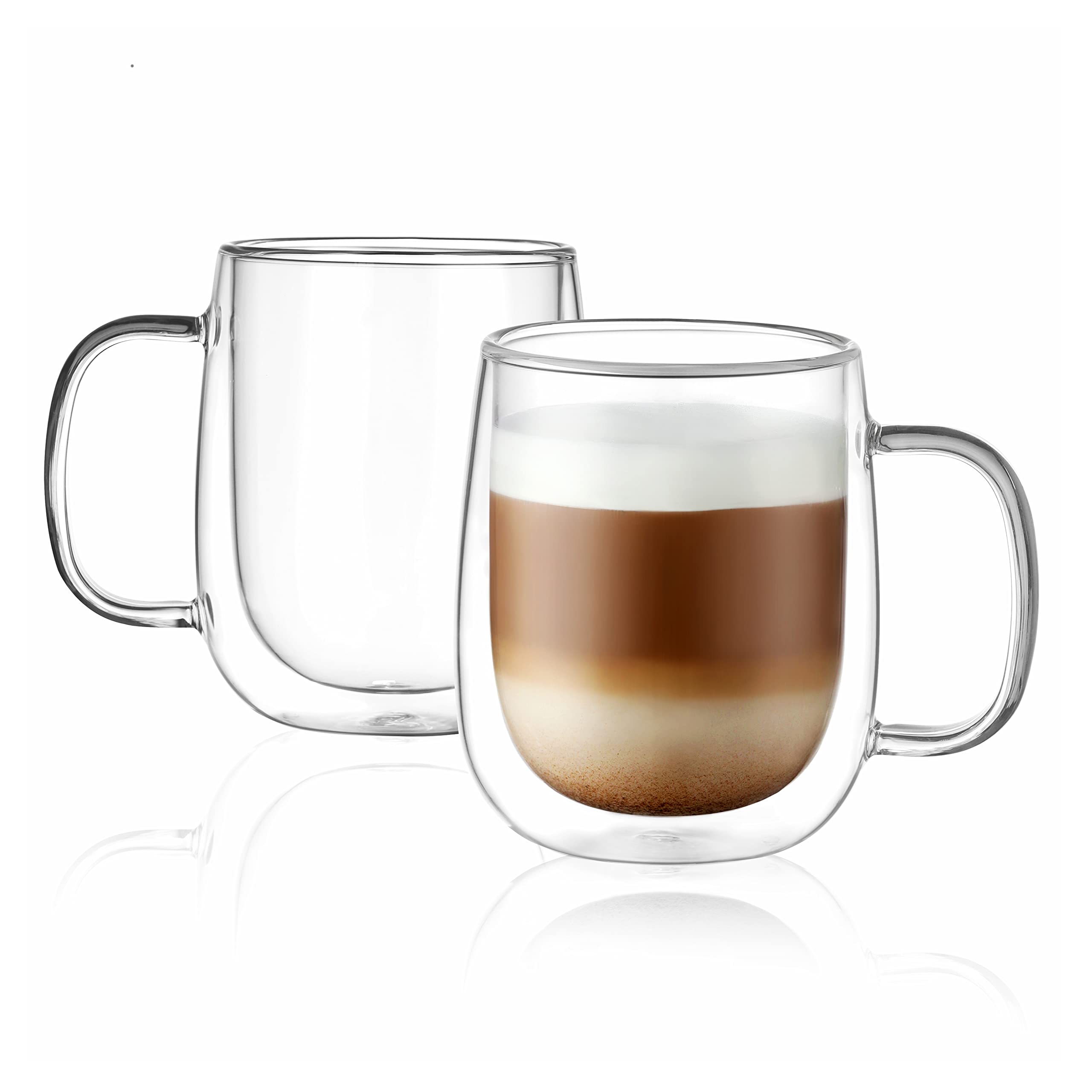 CNGLASS Glass Coffee Mugs 12oz(355ml),Double Wall Insulated Mug Set with Handle,Clear Glass Espresso Mugs for Latte,Cappuccino,Tea Bag,Hot and Cold Beverages,Set of 2
