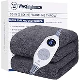Westinghouse Electric Blanket Throw Size, Soft Plush Sherpa Heated Blanket with 6 Heating Levels & 2-10 Hours Auto-Off, Machine Washable, 50x60 inches, Darkgrey