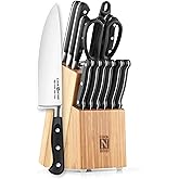 Cook N Home Kitchen Knife Set with Bamboo Storage Block 15-Piece, High Carbon Stainless Steel Blade, Black