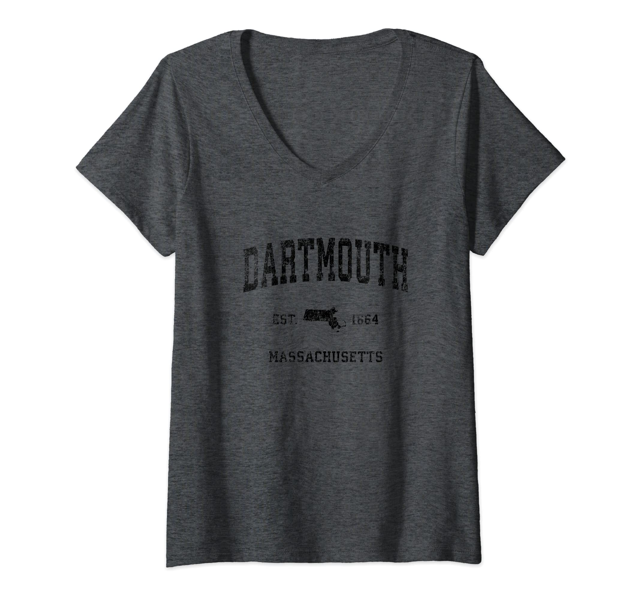 Photo 1 of *LIGHT GREY** Womens Dartmouth Massachusetts MA Vintage Sports Design Black Print V-Neck T-Shirt Size Unknown