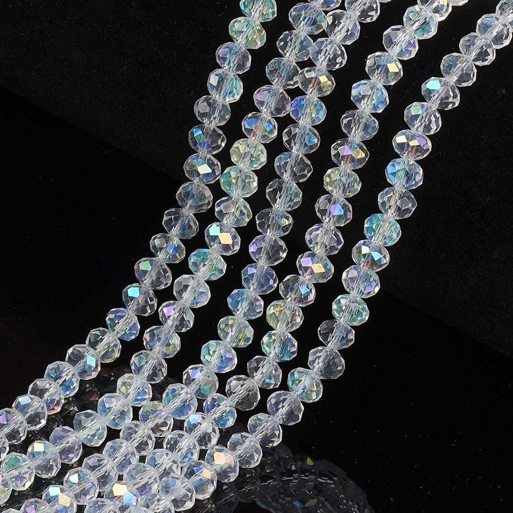 Cheriswelry 10 Strands Faceted Rondelle Glass Beads 6mm Transparent Rainbow Plated Abacus Spacers Beads for Jewellery Bracelet Necklace Making, Clear