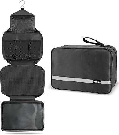 Maliton Hanging Toiletry Bag Waterproof Large Foldable Travel Wash Bag Black