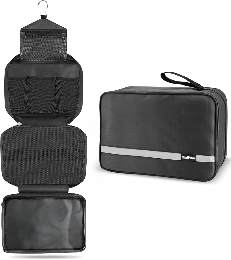 Maliton Hanging Toiletry Bag Waterproof Large Foldable Travel Wash Bag Black