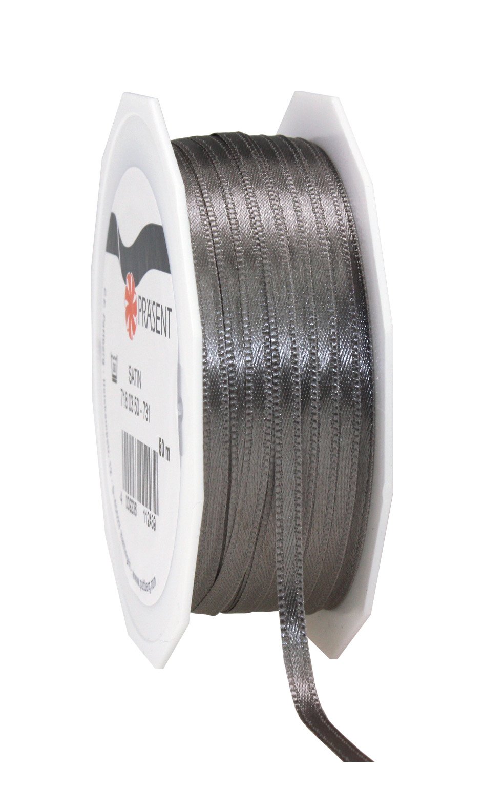 PRÄSENT C.E. Pattberg SATIN slate (grey) gift ribbon, 55 yards for Wrapping Gifts, 0.12 inches width, Ribbon for Decorating & Crafting, Decorative Ribbon for Gifts, for every occasion — image 1