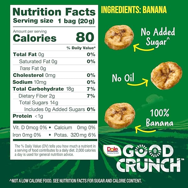 DOLE GOOD CRUNCH BANANA DRIED FRUIT BITES, GLUTEN FREE & VEGAN SNACK, 0.7OZ BAGS (PACK OF 12)