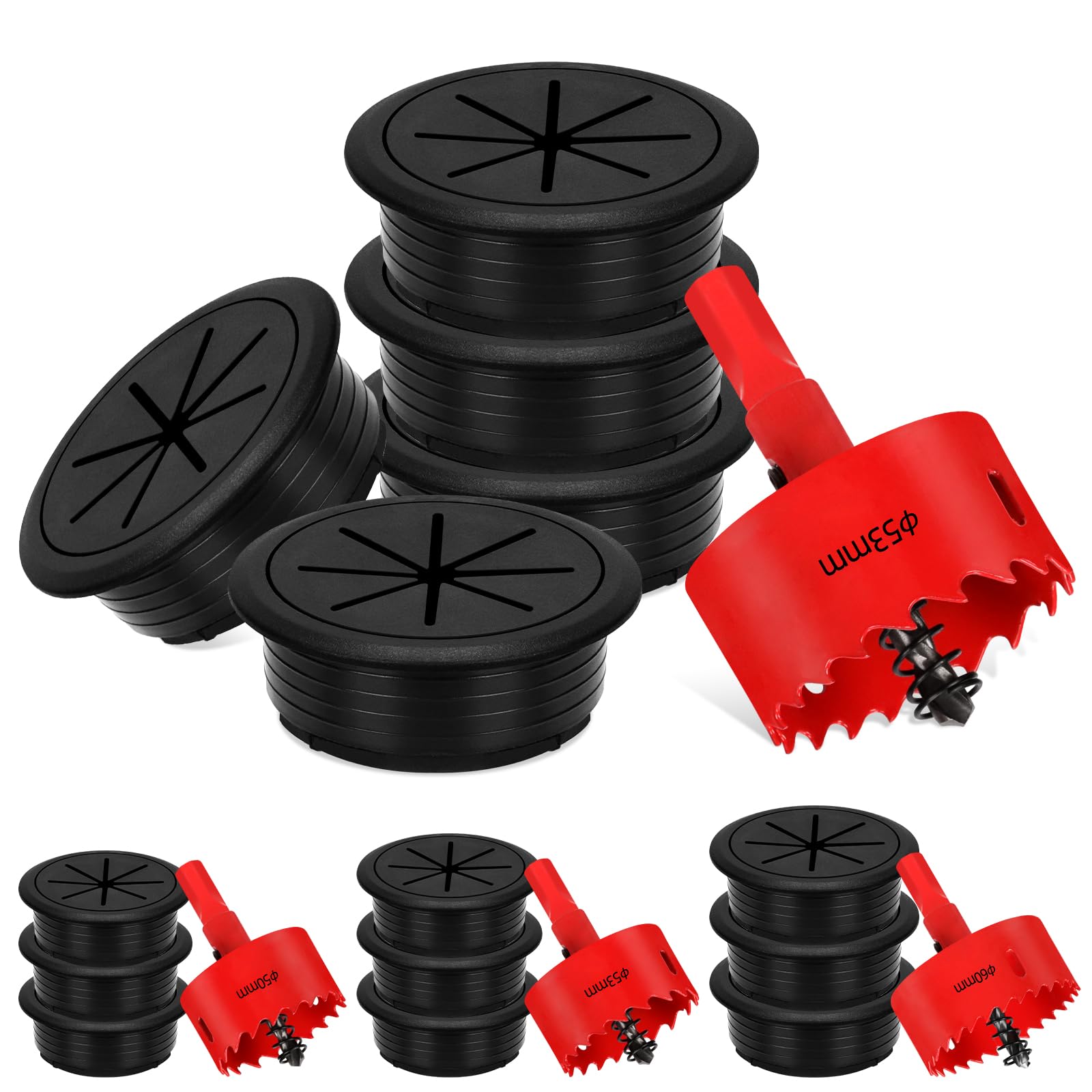 Glarks 6pcs 53mm Flexible Desk Cable Grommet, Desk Cable Hole Covers with Hole Saw, Wire Hole Cover, Desk Cord Hole Cover, Table Wire Cable Ring Hole Cover for Office and Home Table Cable