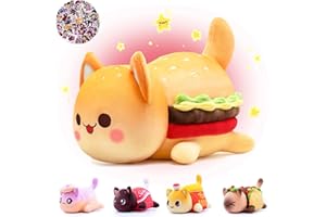 KOWSI 61PCS 11inches Cheeseburger Cat Plush + 60Sticker Meemeows Cute Food Cat Plush Collection 100% Polyester Plushie Pillow Embroidered Soft Stuffed Animal Collectible (Cheeseburger Cat)