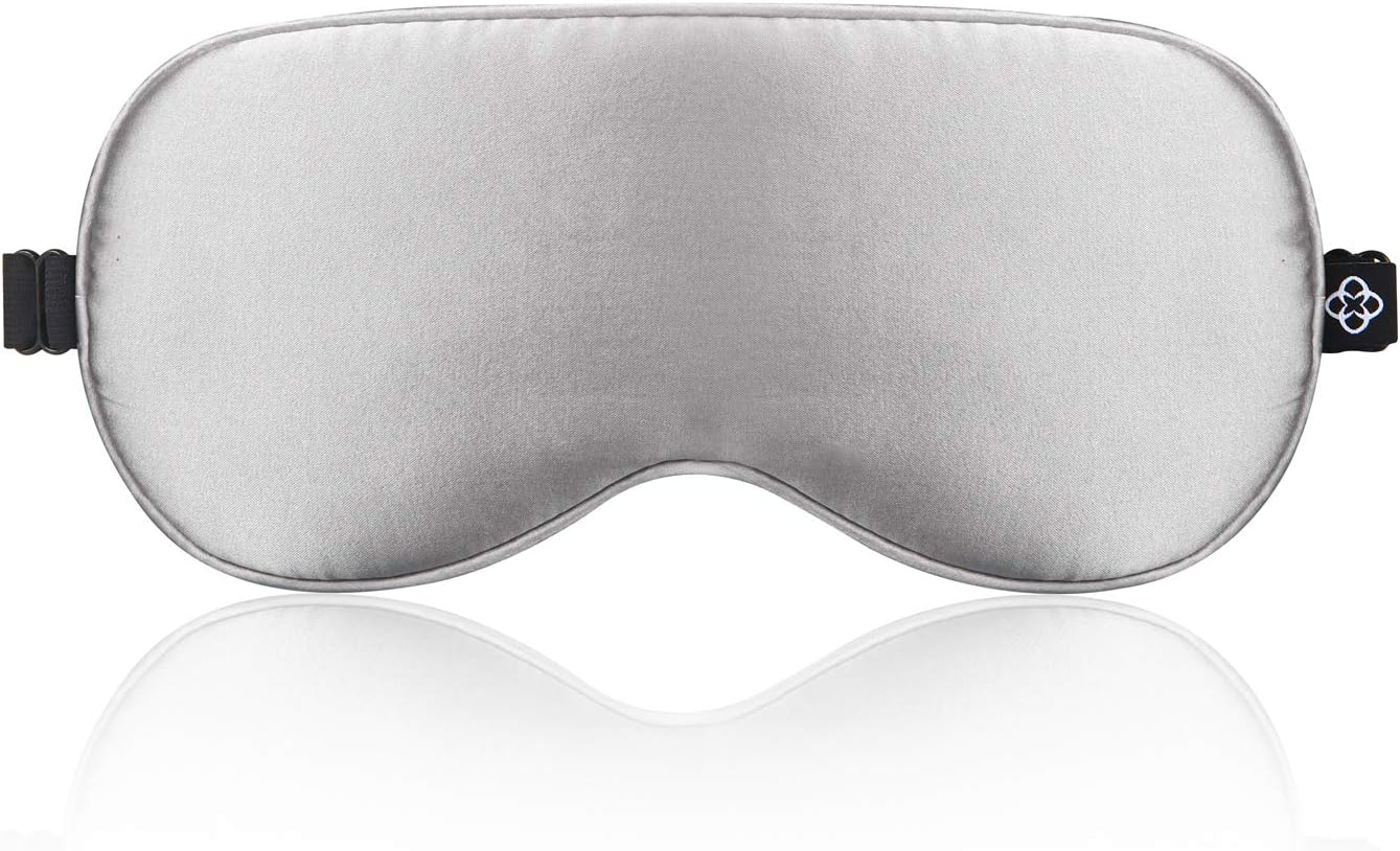 LONFROTE Natural Silk Filled Sleep Eye Mask for Sleeping,with Ear Plugs and Carry Pouch,Lightweight & Comfortable & Adjustable,Super Soft for Men & Women Travel (Grey)