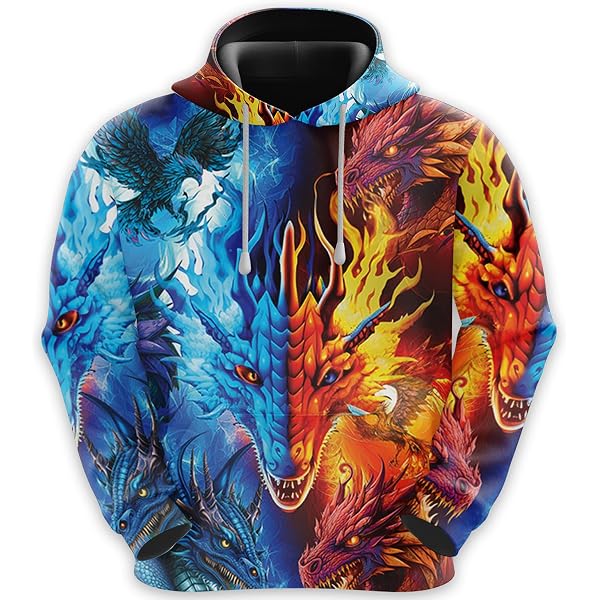 Men's & Women's Dragon 3D Print Hoodie - Long Sleeve Pullover Sweatshirt With Pocket (2XL, Black)