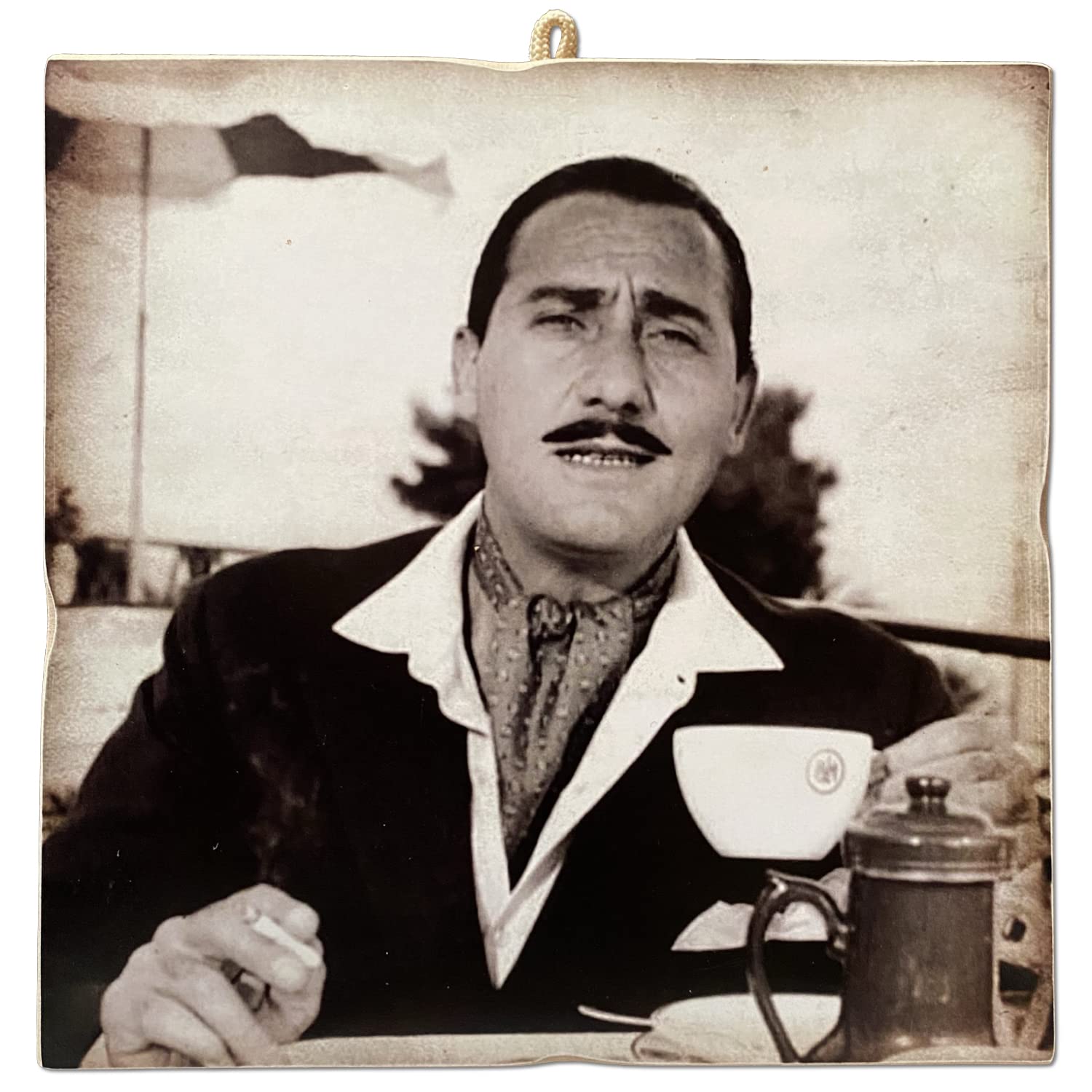 KUSTOM ART Picture Picture Picture Vintage Style Series Actors & Coffee Alberto Sordi Print on Wood 23x23 cm.