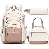 Fimibuke Kids Backpack for Girls, 3 PCS Waterproof Girls Backpack with Lunch Box & Pencil Case, Lightweight Bookbag Set for Kids Teen Girl Travel School Bag for Elementary Middle High School Students