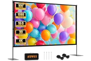 STWUI Projector Screen with Stand - 100 Inch Outdoor Projector Screen Portable Projector Screens 16:9 4K HD Outdoor Movie Scr