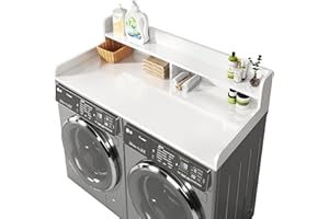 BigPonPon 2-Tier Washer And Dryer Countertop With 2.75"H Guard,54"W x 27.5"D Laundry Countertop Cover With Non-Slip Pad,Large Space Laundry Topper For Folding Clothes Over Washer And Dryer-White