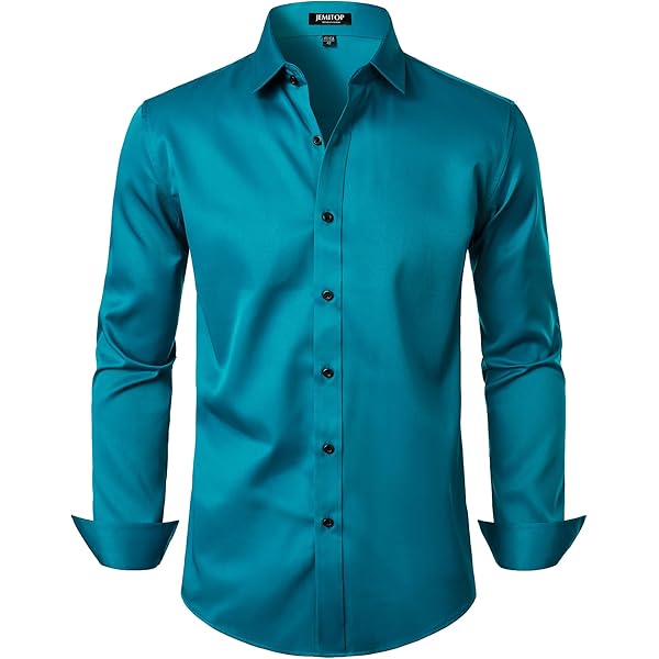 LucMatton Men's Stylish Stretch Wrinkle-Free Dress Shirt Formal Long Sleeve  Slim Fit Button Down Shirts for Wedding Party Teal X-Large at Amazon Men's  Clothing store