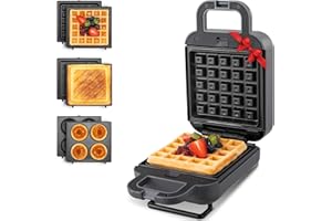 Waffle Maker Mini, Sandwich with Removable Plates 3-in-1, Breakfast Waffle Iron Machine Small Belgian, Donut Maker, Non-Stick, Compact Design, Grilled Cheese, Keto Chaffles, Paninis, Gray 600W BEZIA