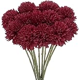 M METERXITY 12-Pack Artificial Chrysanthemum Ball Flowers, 11 Inch Faux Chrysanthemum Silk Bouquets Real Touch Faux Flowers for Home/Wedding/Christmas/Party[Wine Red]