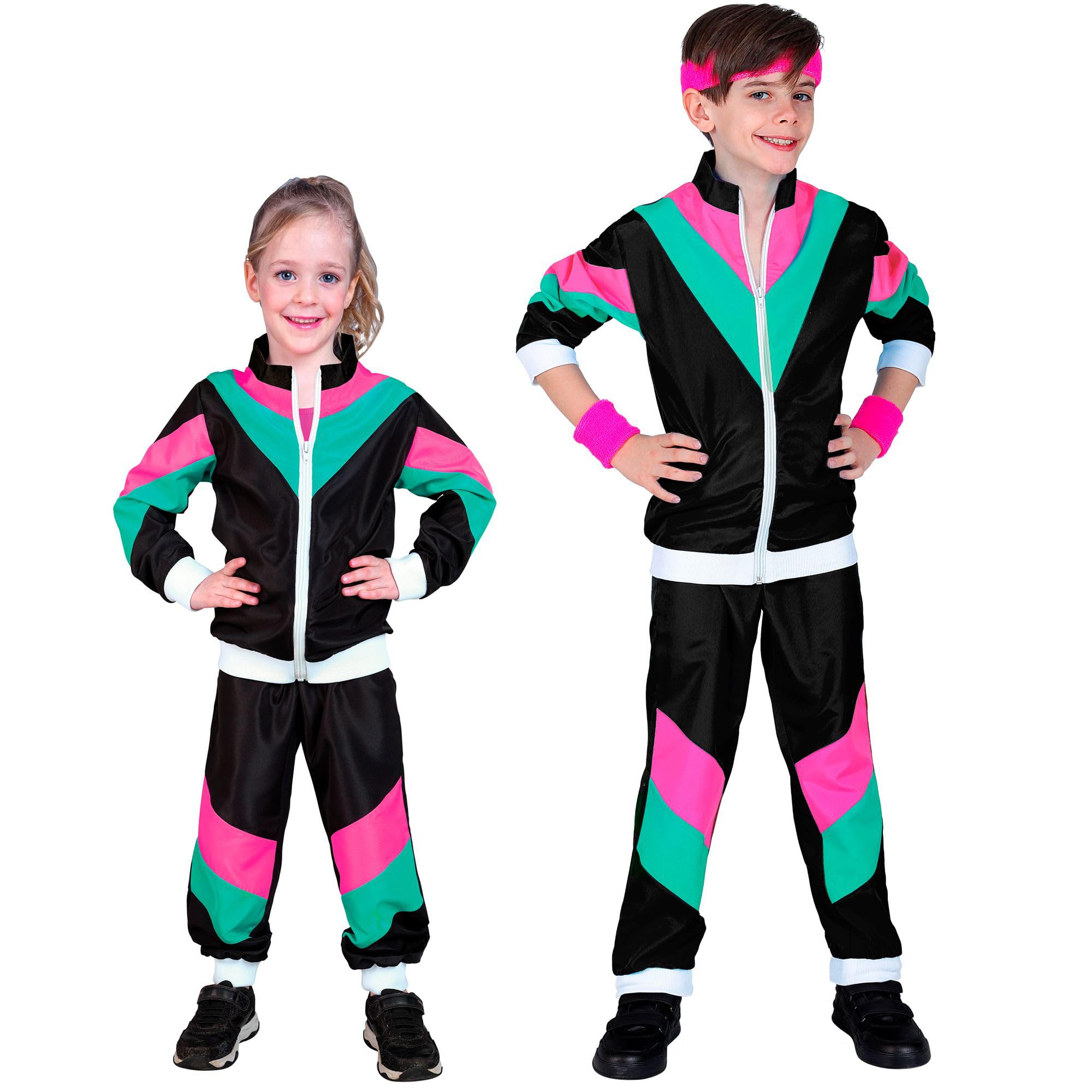 W WIDMANN MILANO Party Fashion - Children's Tracksuit Black 80s Outfit Jogging Suit Fancy Dress Costumes
