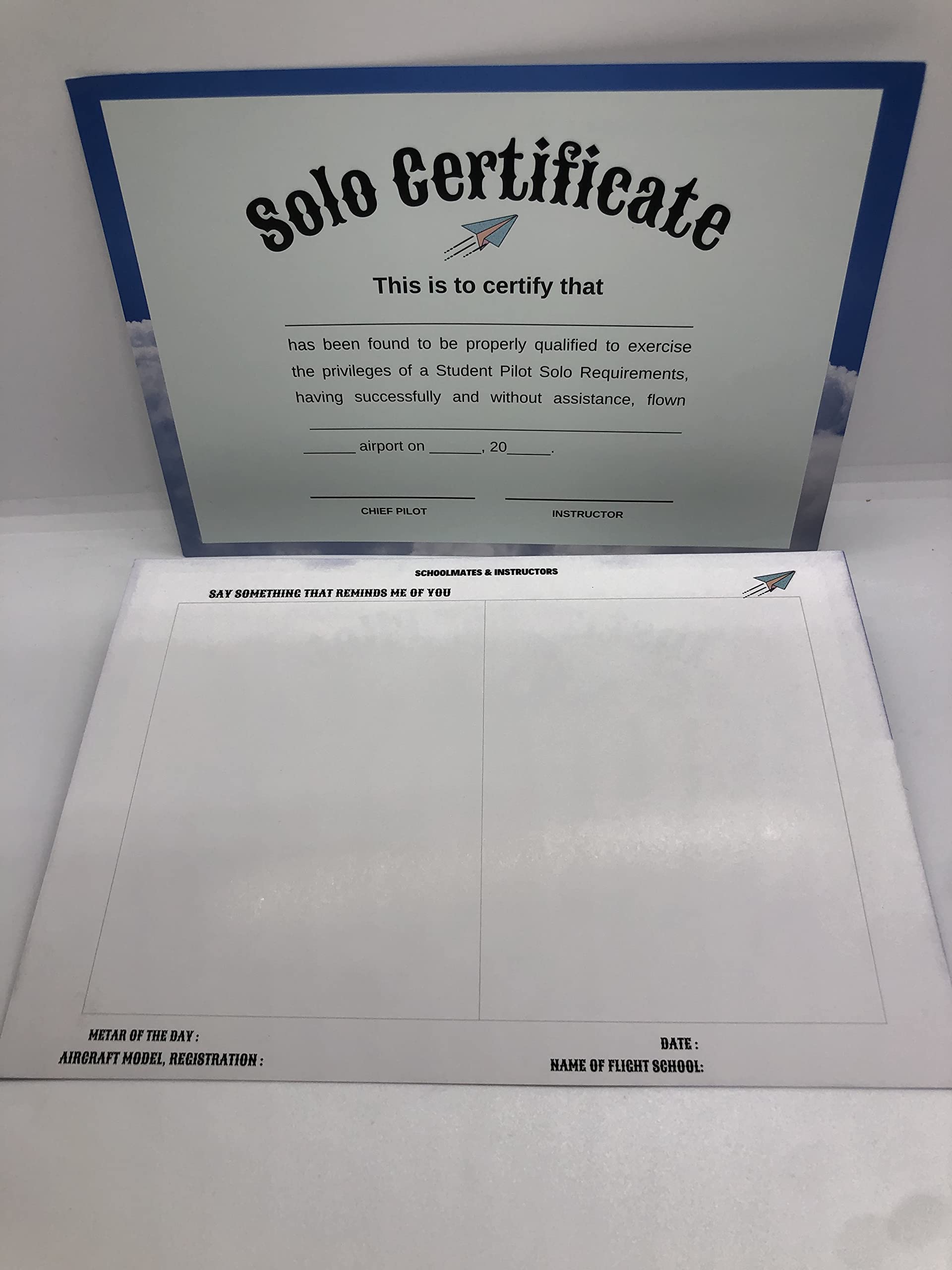 Flight Training Pilot Certificate Private Pilot, Solo Flight, Commercial Pilot, Instructor Pilot (Private Pilot, Solo Flight, Commercial Pilot)