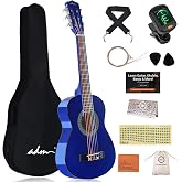 ADM Beginner Acoustic Classical Guitar 30 Inch Nylon Strings Wooden Guitar Bundle Kit for Kid Boy Girl Student Youth Guitarra Online Lessons with Gig Bag, Strap, Tuner, Extra Strings, Picks,Blue